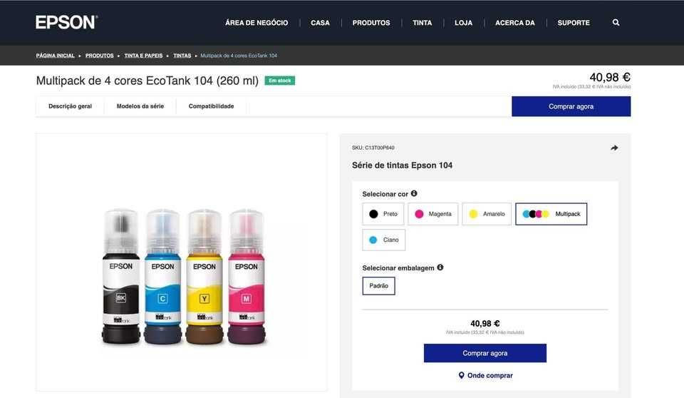 Conjunto de Tintas Originais para Impressoras EPSON EcoTank