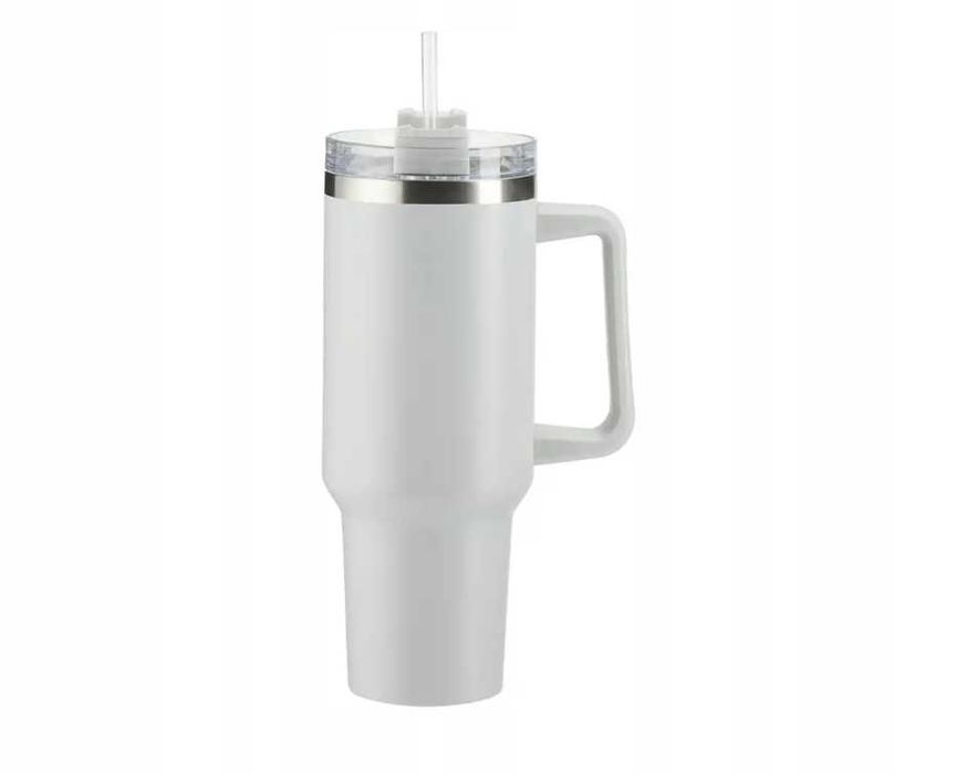 Kubek do picia z ergonomicznym uchwytem, ze słomką, duży, 1,2l, szary