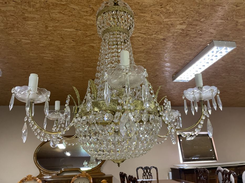 Przepiekny Żyrandol (dostepne 2) Kryształowy Mosiężny Kinkiety Cudo