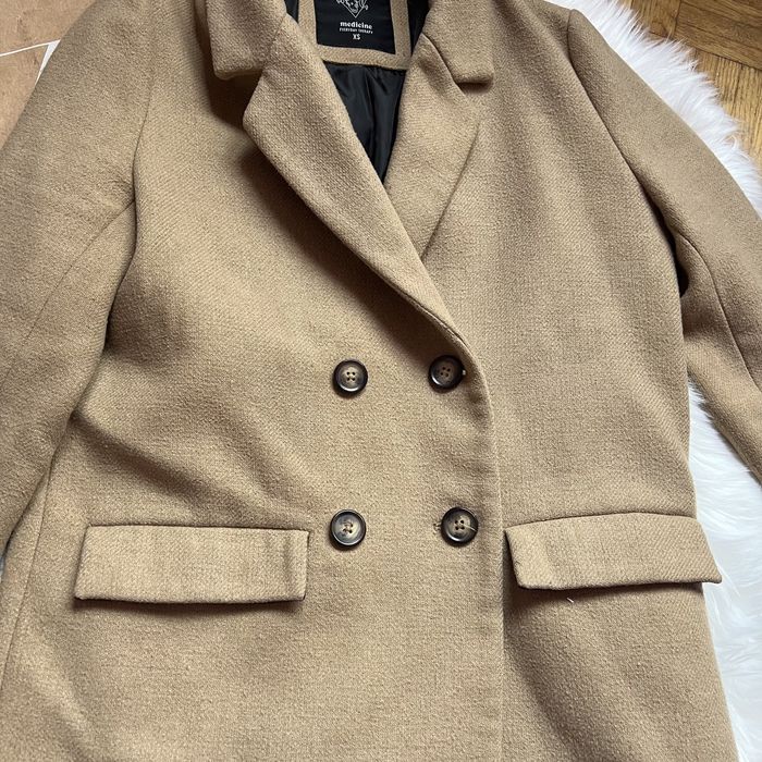 Płaszcz camel beżowy brązowy na jesień przejściowy długi xs 34