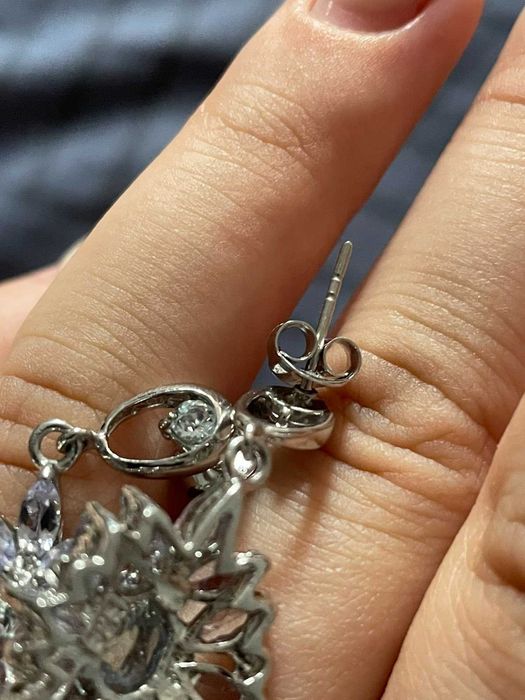 Серьги из 925 пробы с  овальным аквамарином  и танзанитом