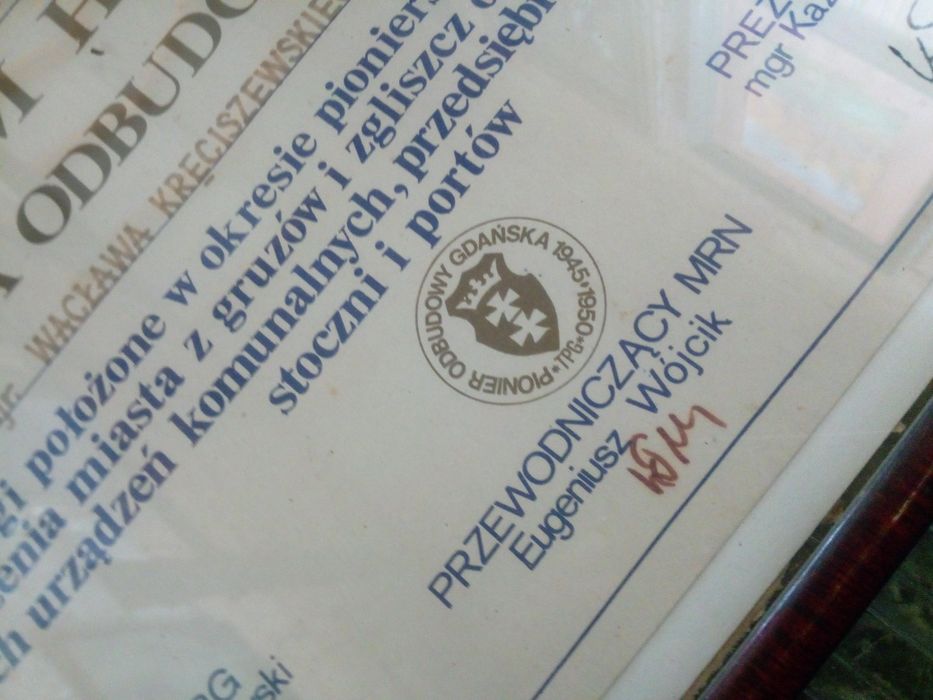Dyplom PRL zabytkowy pamiątkowy do muzeum Gdańska