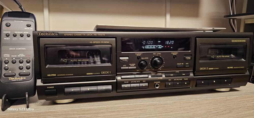 Technics RS-TR555 deck dwukasetowy+kolekcjonerski oryginalny  pilot-bdb. stan