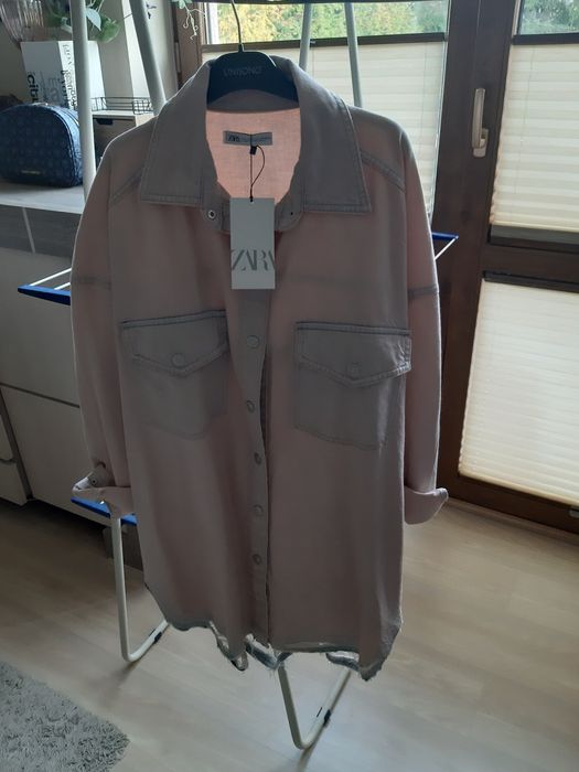 Płaszcz denim zara jeans różowy kurtka oversize katana limited women