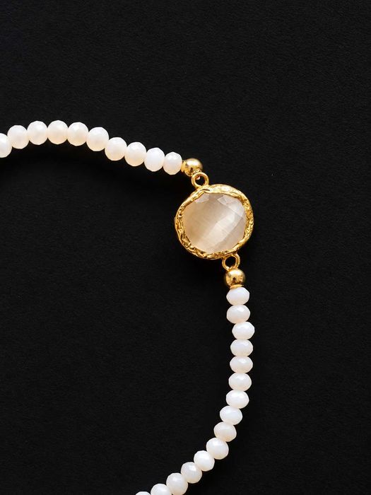 Pulseira Feminina com Contas e Pedra Rosa Bebé (NOVA)