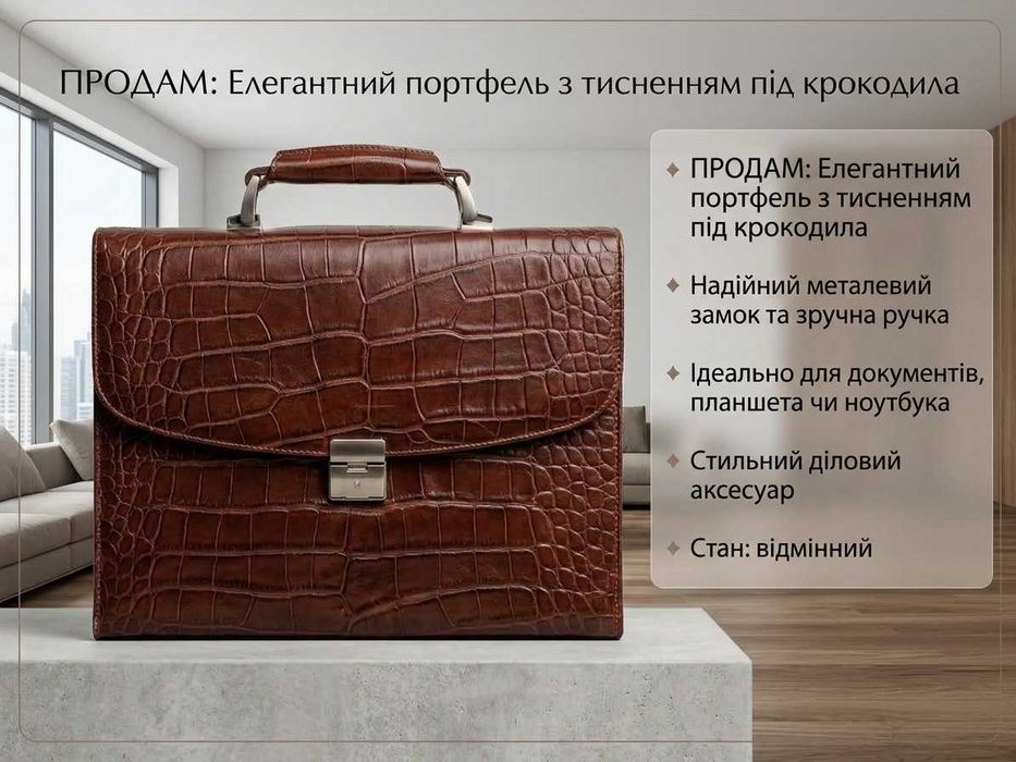 Елегантний діловий портфель з тисненням під крокодила/розмір 28 на 36 BUTUN