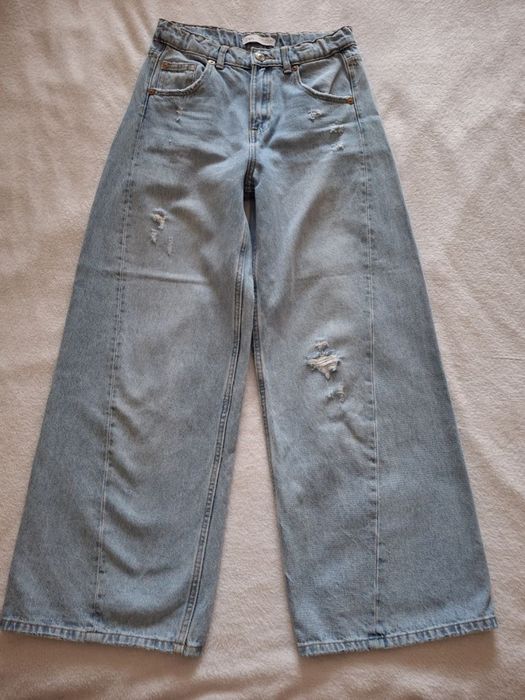 Джинсы wide leg с эффектом потертостей ZARA