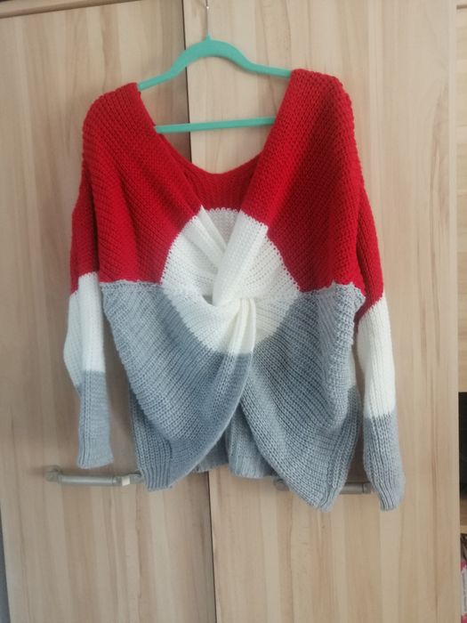 Nowy sweter plecione gołe plecy wełna mega skład