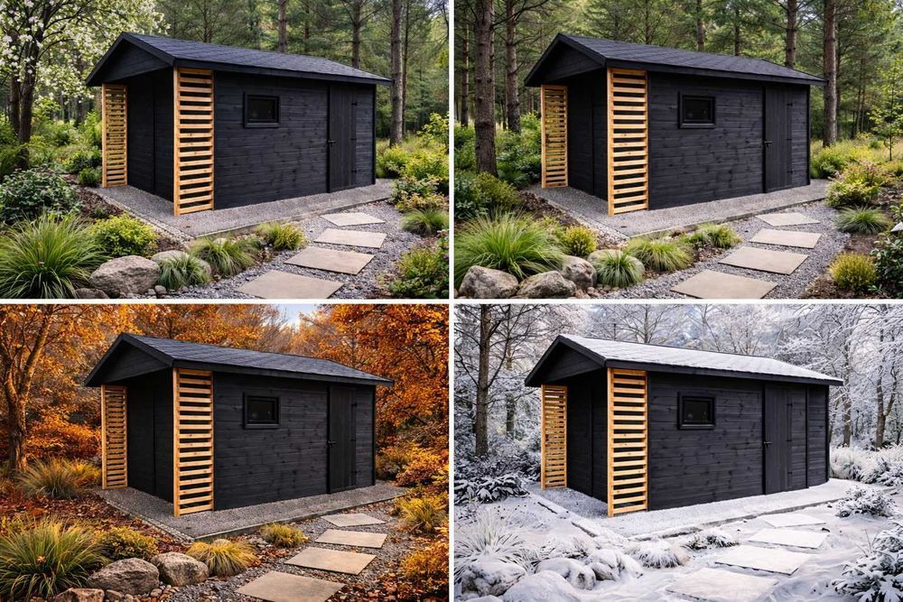 Domek ogrodowy sauna altana stojak na drewno wiata pergola meble ogrodowe
