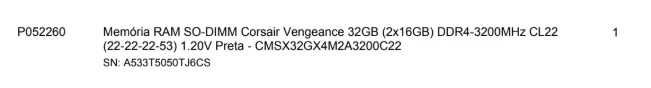 Memória RAM Corsair Vengeance 16GB DDR4 3200MHz para Portátil