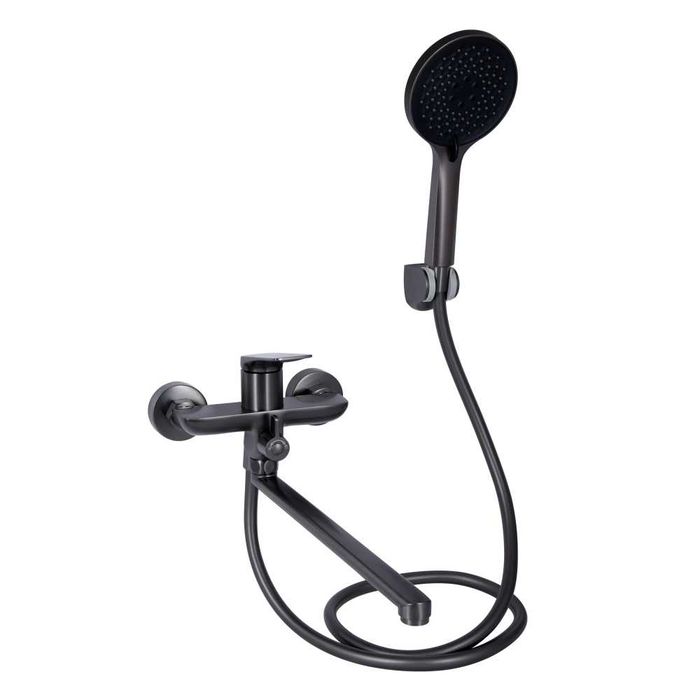 Змішувач для ванни Vlasta New, Gunmetal Black PVD з довгим гусаком