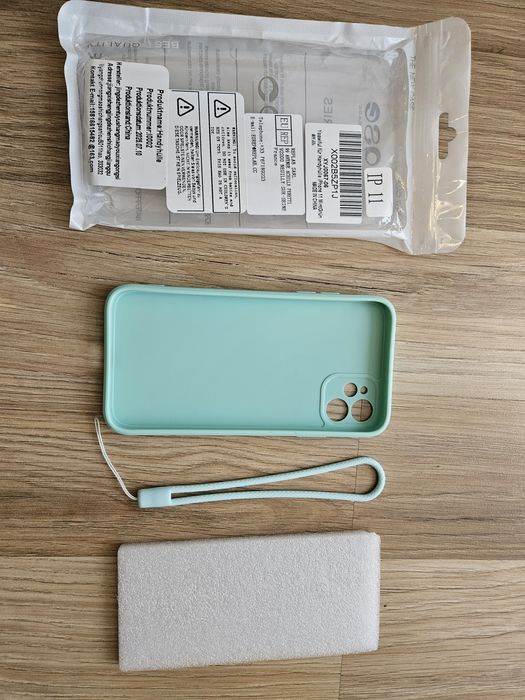 Etui na iPhone 11 z serduszkiem, miętowy , z uchwytem