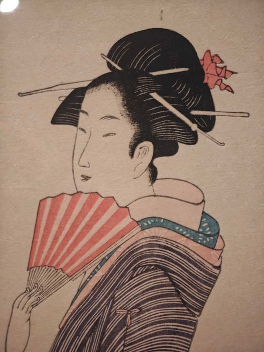 Drzeworyt /washi Gejsza z wachlarzem  Artysta japonski Chobunsai Eishi