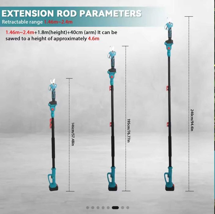 Tesoura+motosserra+extensor telescópico+ 2 baterias