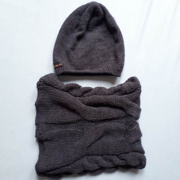 Pamami komplet damska czapka i komin kolor granatowy melanż