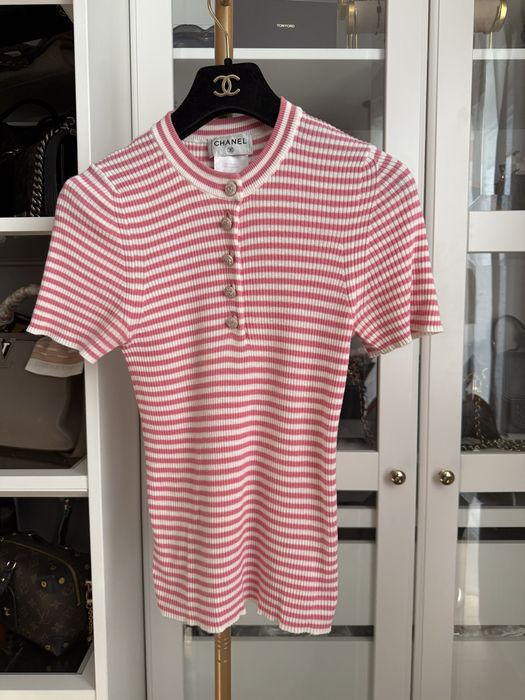 Sweterek rozowy chanel top guziki
