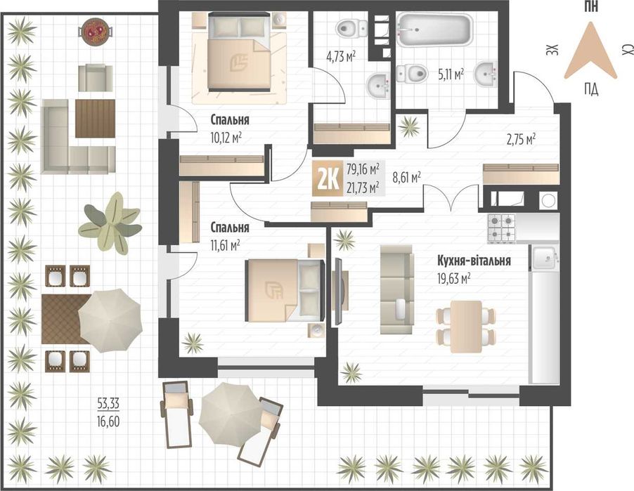 2-rooms apartment apartment by the address (area 79,2 m²) - Atlanta.ua - photo 2