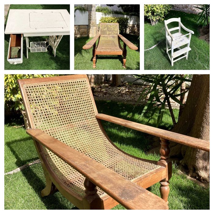 Conjunto Mobilia Vintage (Mesa Costura Singer, cadeirão, cadeira bebe)