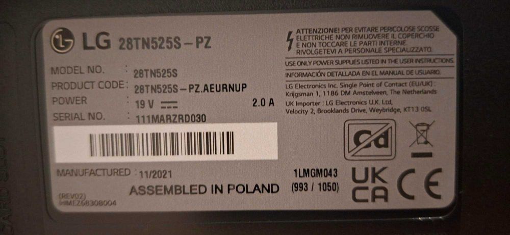 TV LG 28TN525S como nova