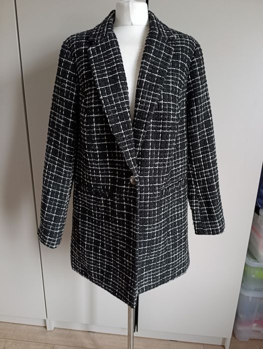 Płaszcz damski biało czarny jesienny zimowy