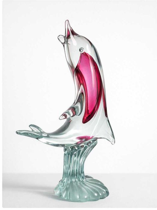 Figura decorativa em vidro artístico – Golfinho fúcsia