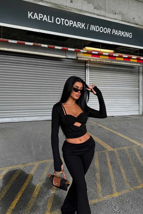 XS S M L Komplet Dopasowany Cut-out Black Glamour