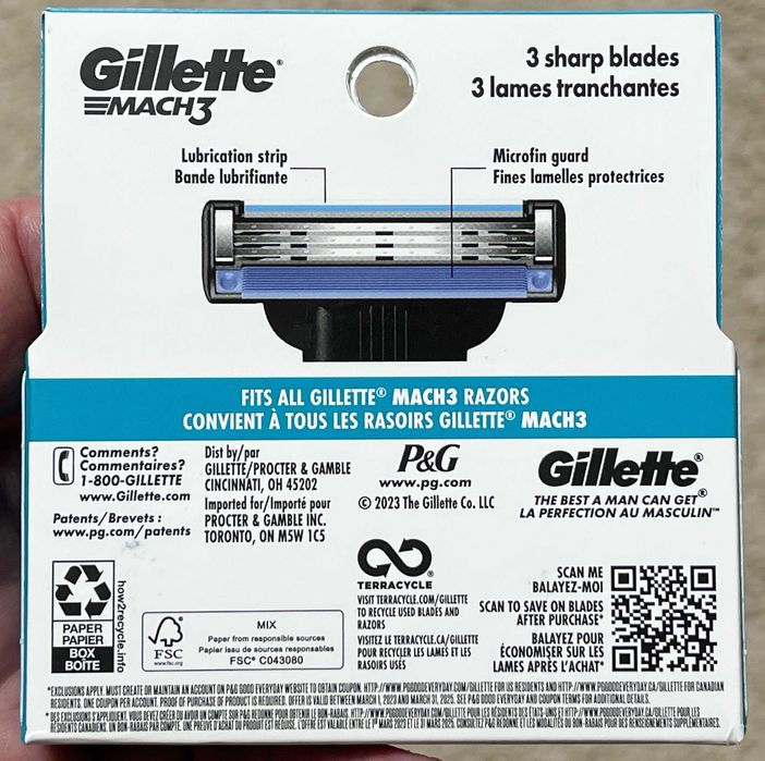 Лезвия оригинал из США Gillette Mach3  4шт картриджи