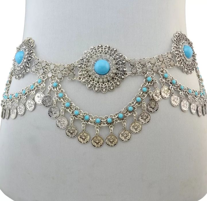 Pasek srebrny boho bohemian hippie