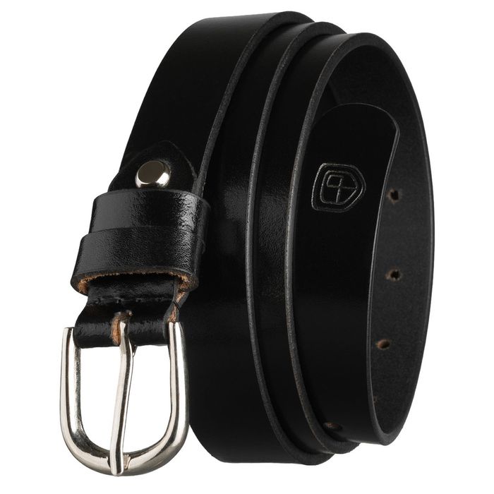 czarny pasek damski ze skóry naturalnej ze srebrną, klasyczną