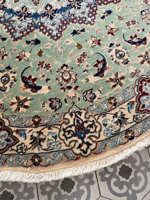 Nowy Okrągły Dywan Perski z Jedwabiem Iran Nain 205x205 gal. 25 tyś