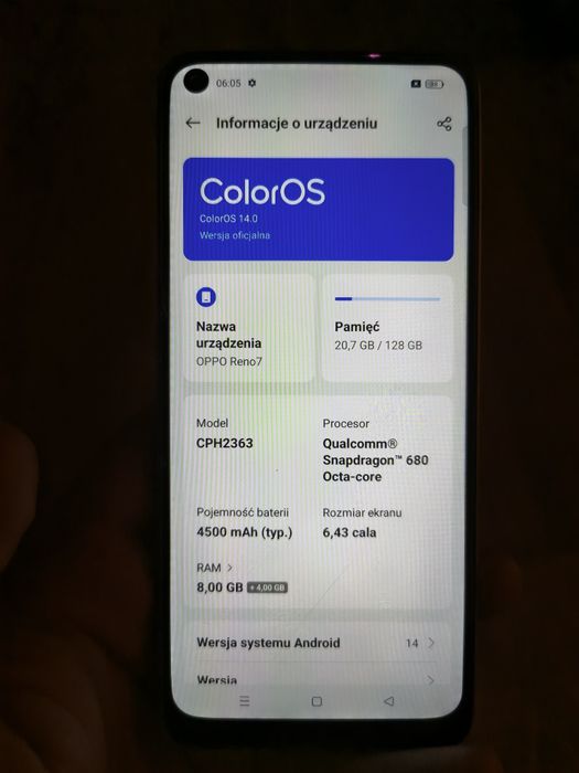 Oppo Reno 7, CPH2363, snapdragon 680 octa-core