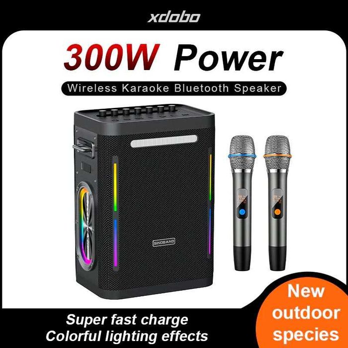 Мощная караоке колонка Xdobo Party 1981 II 300W Bluetooth 5.3 с 2 микрофонами