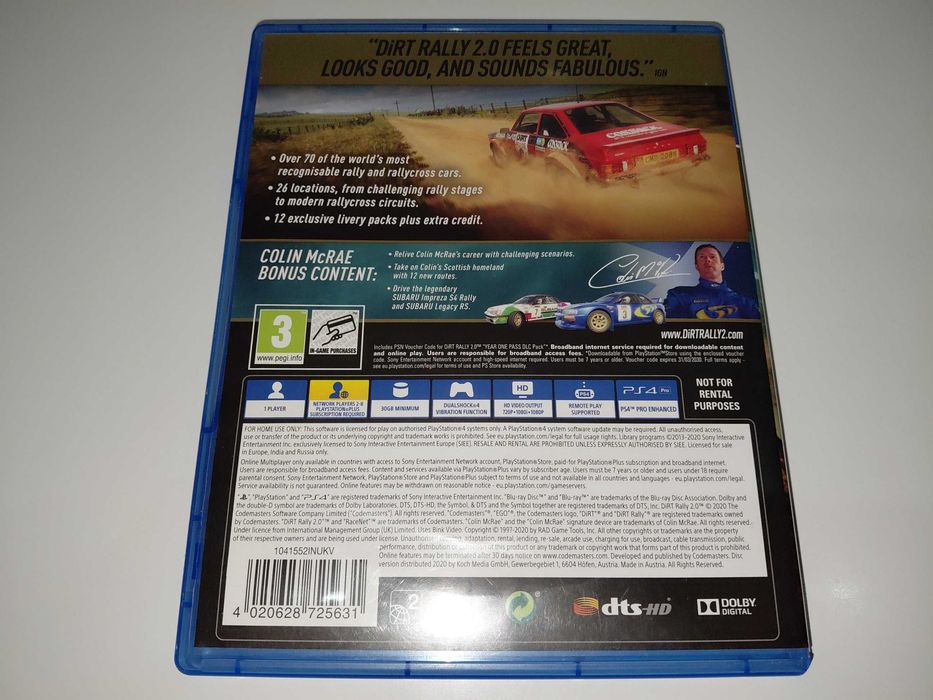 ps4 DIRT RALLY 2.0 mówią po polsku,dubbing, rajdy wrc Colin McRea