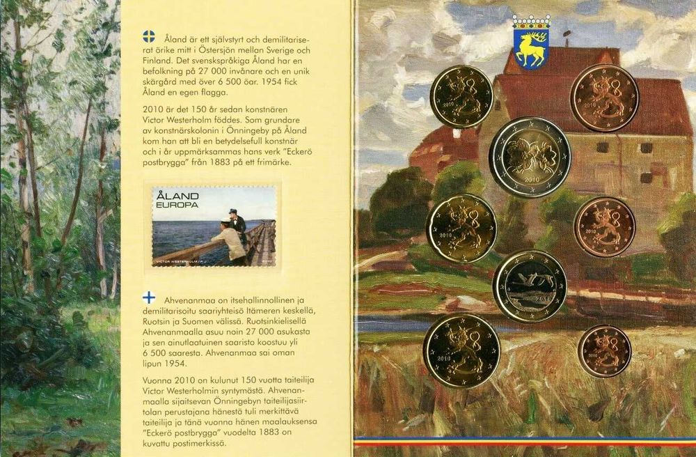Carteira anual, euro set, BNC : Aland (moedas e selos) Finlândia
