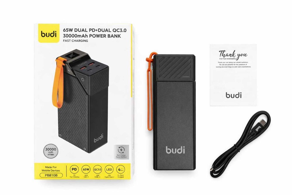 Потужний повербанк для ноутбука Budi 30000 mAh 65W PD Швидка зарядка