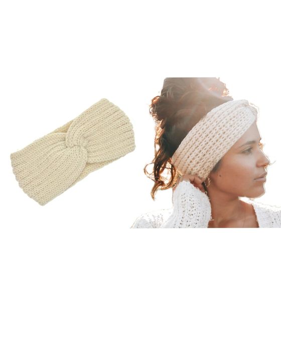Opaska na głowę zimowa elastyczna pleciona wełniana damska na wiosnę
