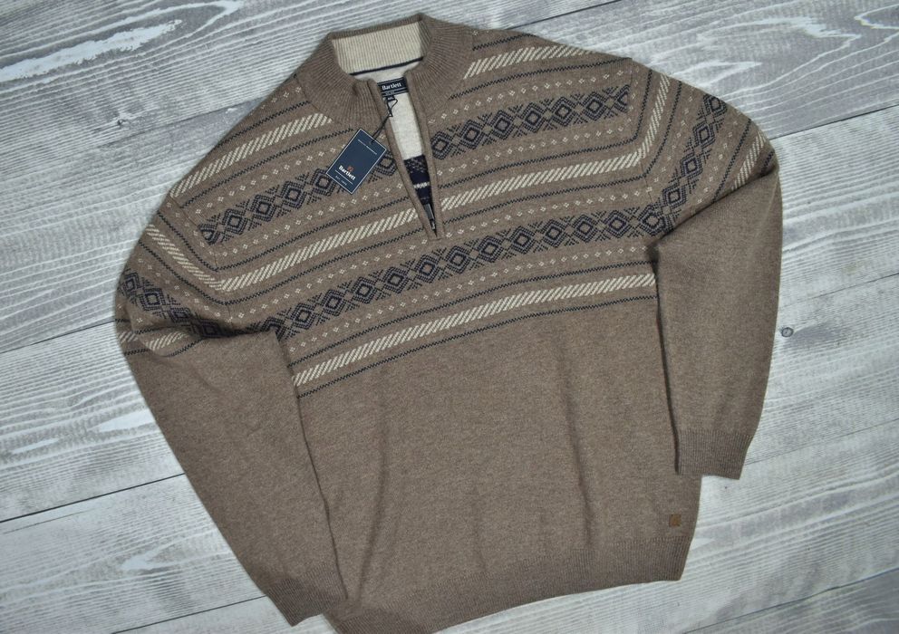Bartlett Wełniany Sweter Męski Zip Neck 4Xl