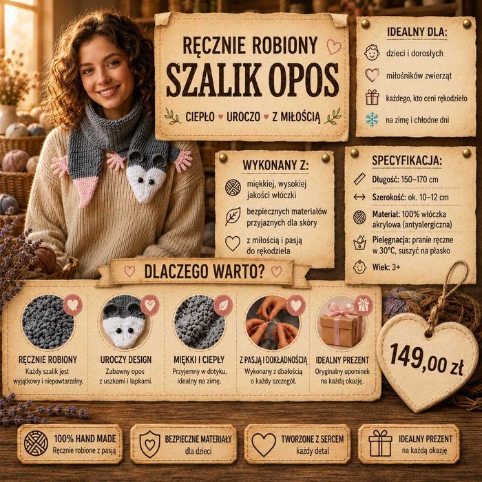 szalik opos szydełkowany