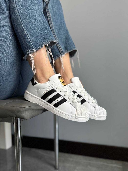 Кросівки Adidas Superstar White Black | кеди Адідас Суперстар білого кольору шкіряні