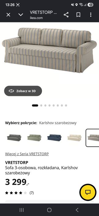Pokrowiec na sofę 3 os z Ikea VRETSTORP
