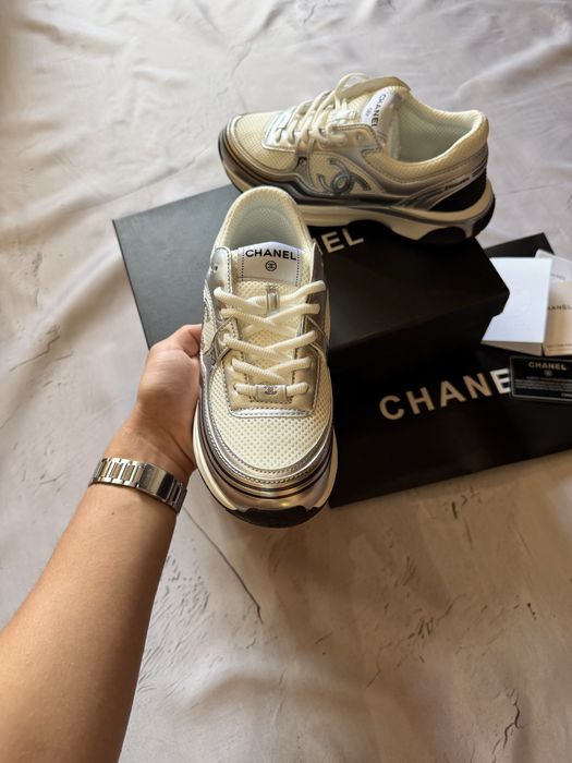 Кросівки Chanel Runner White-Grey / шанель ранер біло-сірі унісекс sneakers, повний комплект, коробка, пакет, картка