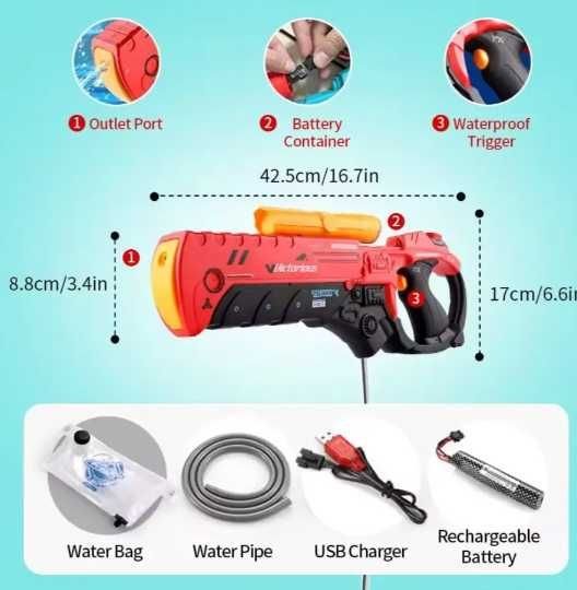 Електричний водяний пістолет аумуляторний 550+1000мл Червоний