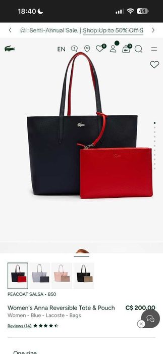 Шкіряна Жіноча сумка-тоут Lacoste Anna з чохлом петі-піке Оригінал