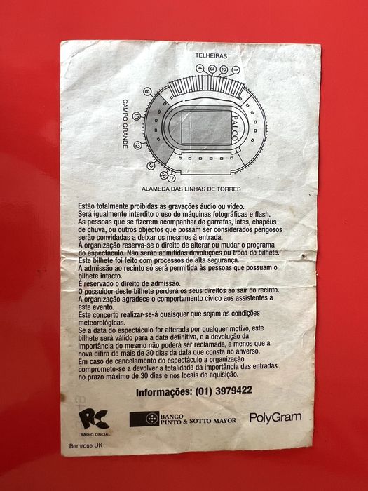 Bilhete U2 ALVALADE 1997