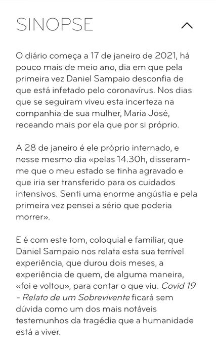 “Covid 19 - Relato de um Sobrevivente”, Daniel Sampaio