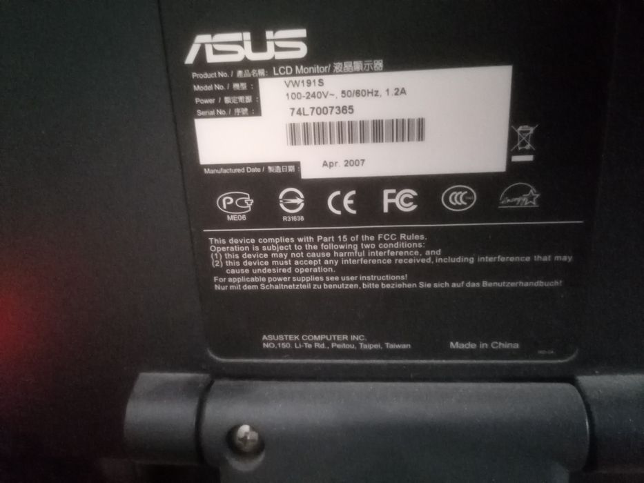 Monitor Asus 19 cali model vw191s