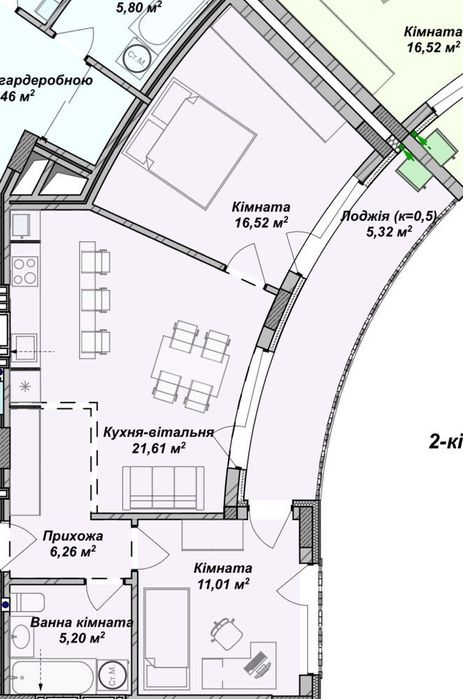 Продаж 2 кімнатноі ЖК Crystal