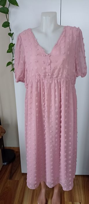 Sukienka różowa krótki rękaw dekolt w szpic size XXL – 46 SHEIN