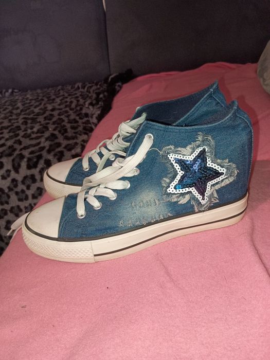 Buty damskie trampki na koturnach r.41 jeansowe