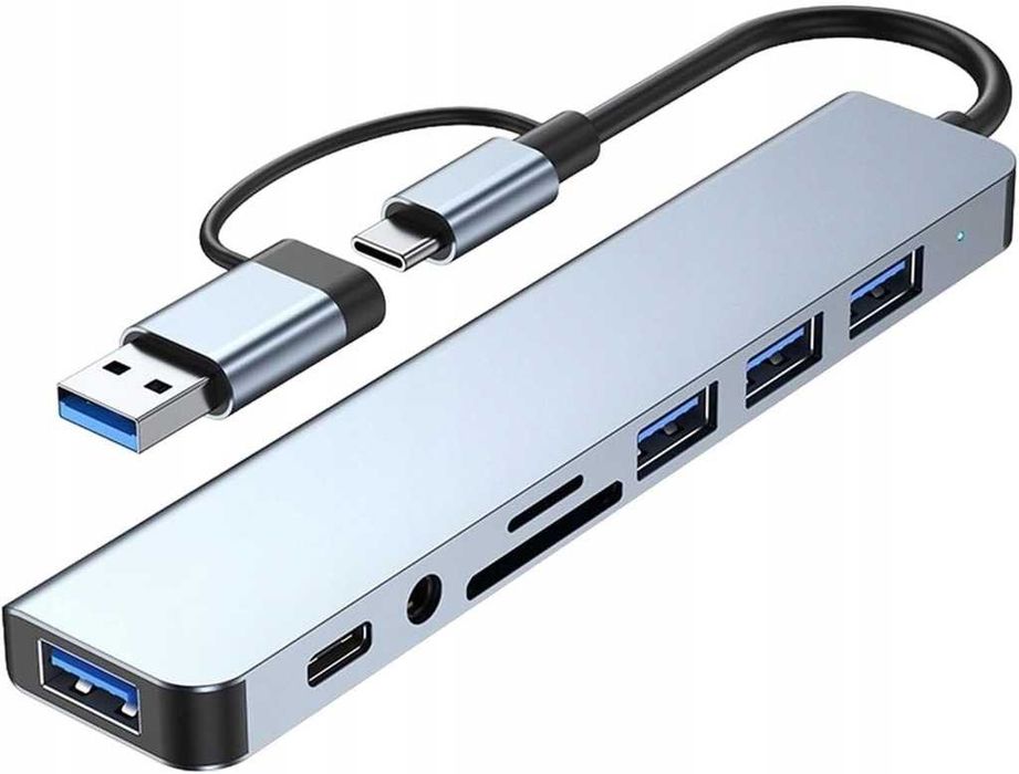 HUB Adapter Przejściówka USB-C 8w1  CZYTNIK USB 3.0 Audio